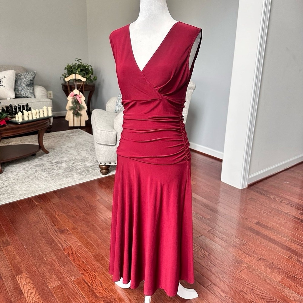 Vintage Rekucci Burgundy Simple Plunge Cocktail Feminine Dress Size 4 - Picture 7 of 10